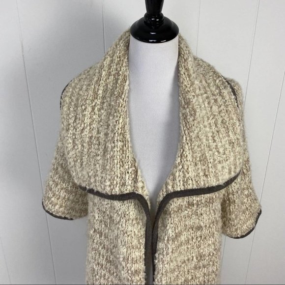 Loft Open Front Oversized Tan Cardigan Wool Mohair Alapaca Blend - Picture 2 of 12